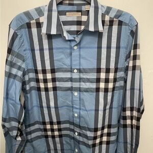 Burberry Brit Button Down Authentic Mens Blue Stretch Shirt Medium Read Below